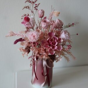 Pink Ombre Ceramic Vase with Preserved Flowers